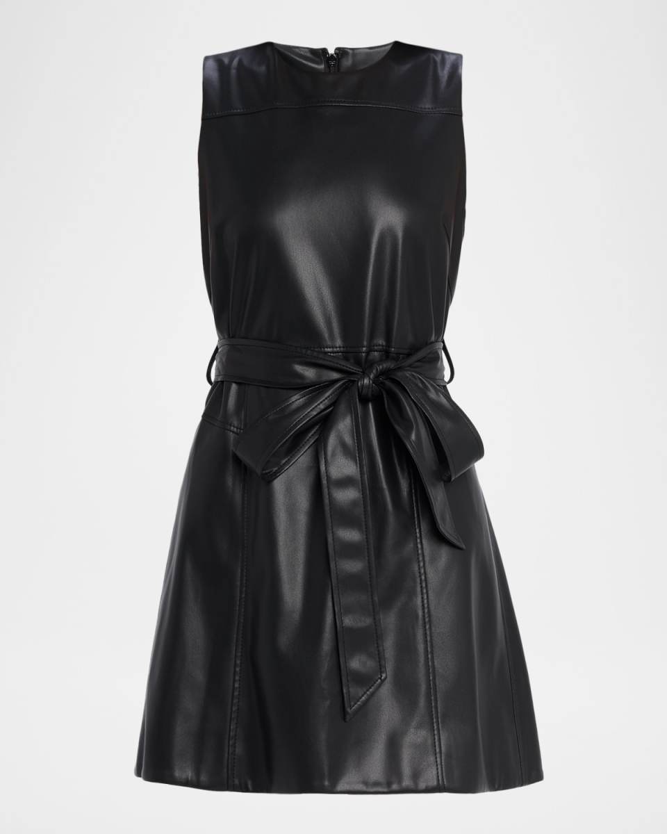 Claudia Belted Vegan Leather Mini Dress